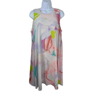 Calvin Klein Pastel Sheer Shift Dress Watercolor Women's Size 14 Spring Flowy